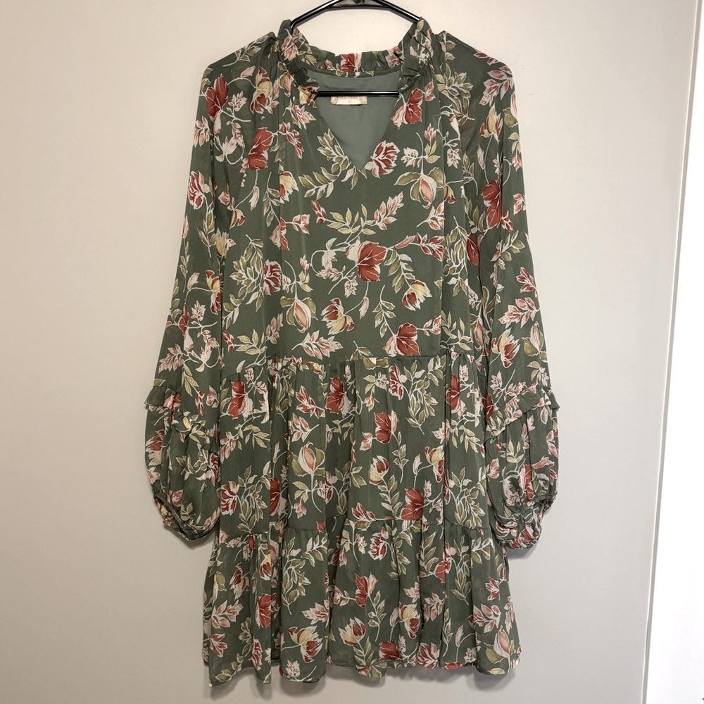 altar’d state, long sleeve green floral boho dress, flowy style, great condition
